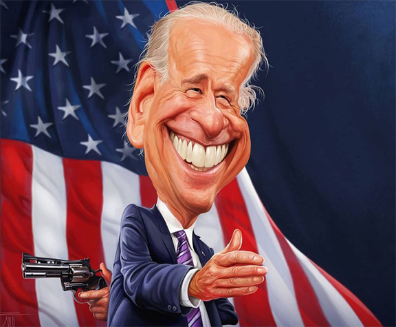 President Biden With a Gun - Caricature