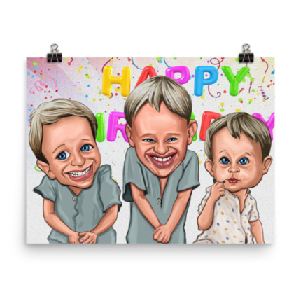 Birthday Caricature Drawing on Poster Print