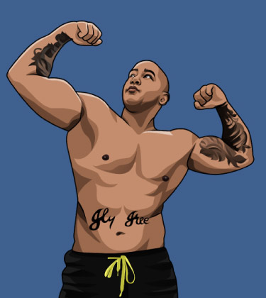 Cartoon Portait of Guy showing off his muscles