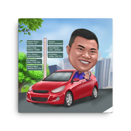 Car Caricature Drawing on Canvas Print