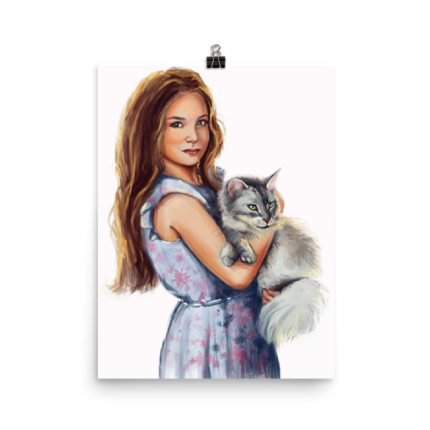 Caricature Drawing of Cat on Poster Print