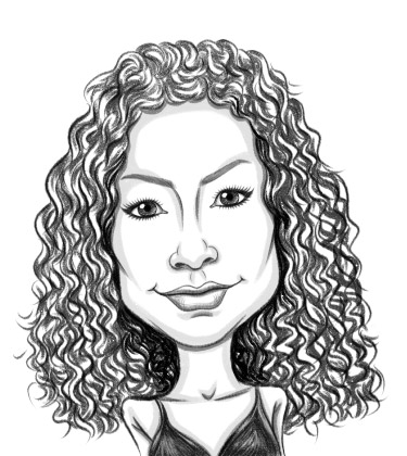 Black and White Artwork of a lady with curly hair