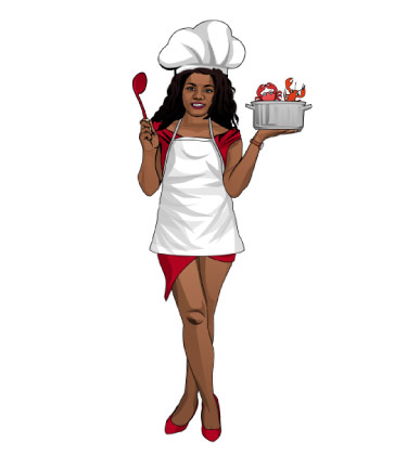 Sketch of black lady holding a cake