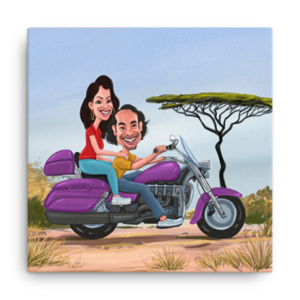 Couple Caricature Drawing on Canvas Print