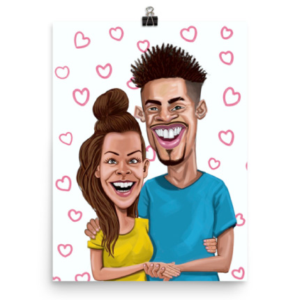 Couple Caricature Drawing on Poster Print