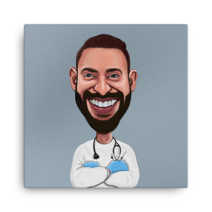 Doctor Caricature Drawing on Canvas Print