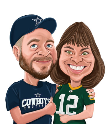 Fully Colored Portrait of couple football fans