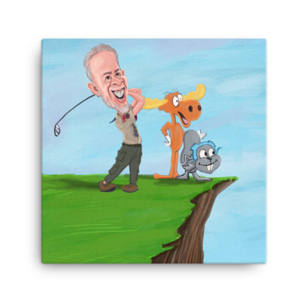 Golf Caricature Drawing on Canvas Print