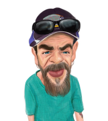 Old biker in his late 50's caricature