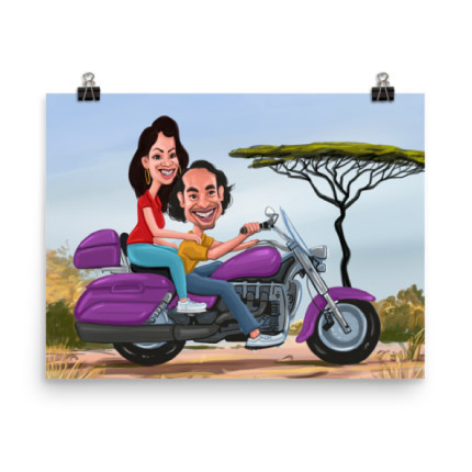 Motorcycle Caricature Drawing on Poster Print