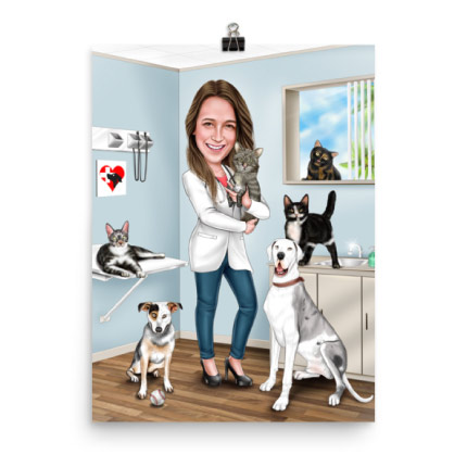 Nurse Caricature Drawing on Poster Print