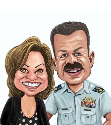 Married Housewife and her Policeman Husband hugged caricature