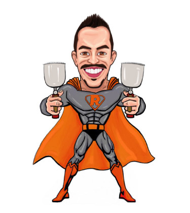 Superhero with spatula caricature