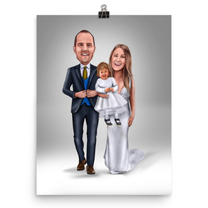 Wedding Caricature Drawing on Poster Print